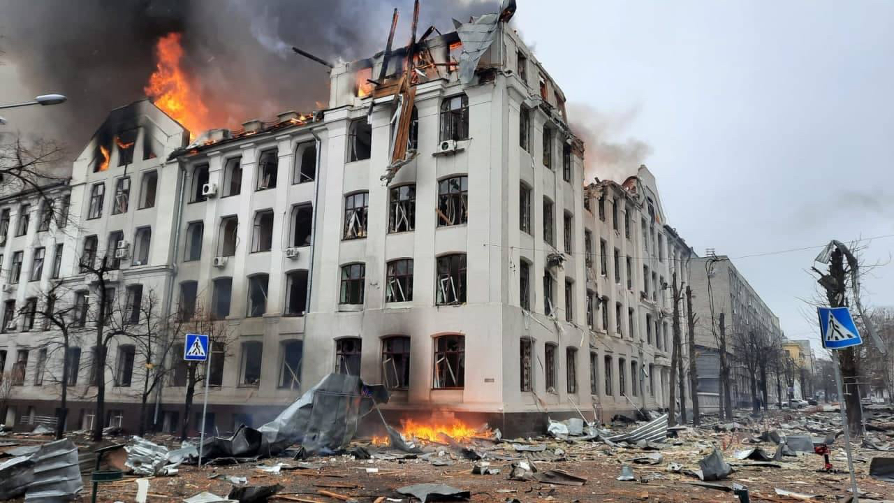 Kharkiv after the Russian missile attack, V.N. Kharkiv Karazin National University where Mariia studies International Relations